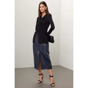 Proenza Schouler White Label Black Ruched Long Sleeve Top V-Neck Viscose Size 6